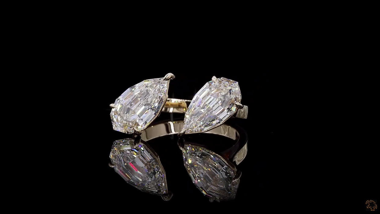 2 Stone Pear Step Cut Diamond Ring