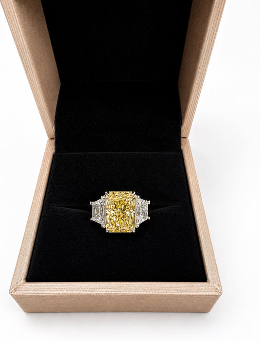 7.28 CTW Fancy Vivid Yellow Radiant Diamond 3 Stone Ring
