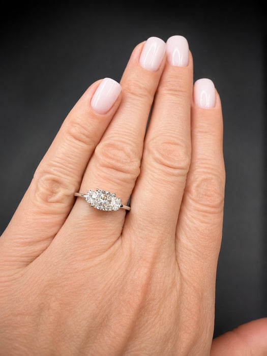 2.45 ctw Elongated Cushion Three Stone Diamond Ring