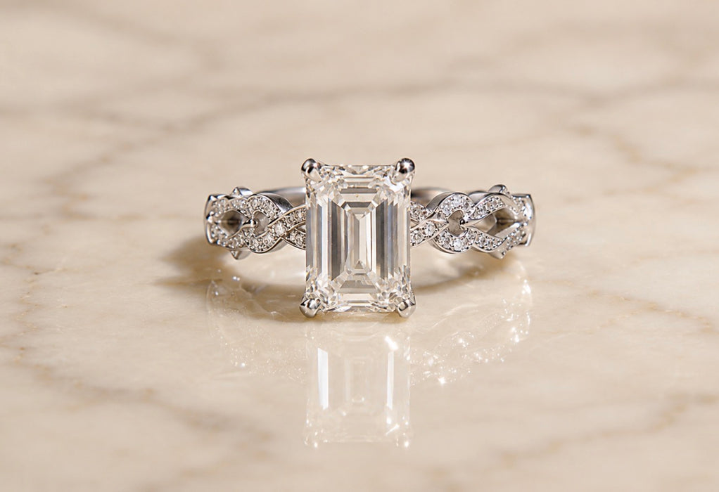 5.03 Emerald Cut Ring and Diamond Band