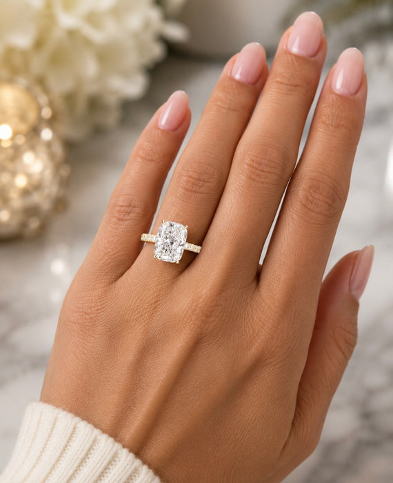 3.54CTW Elongated Cushion Cut Diamond Ring