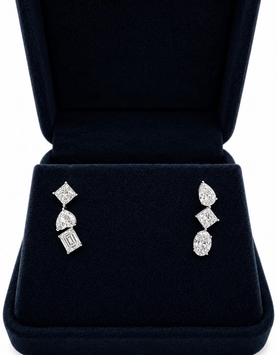 3CTW Three Stone Fancy Diamond Drop Earrings