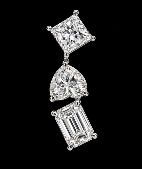 3CTW Three Stone Fancy Diamond Drop Earrings