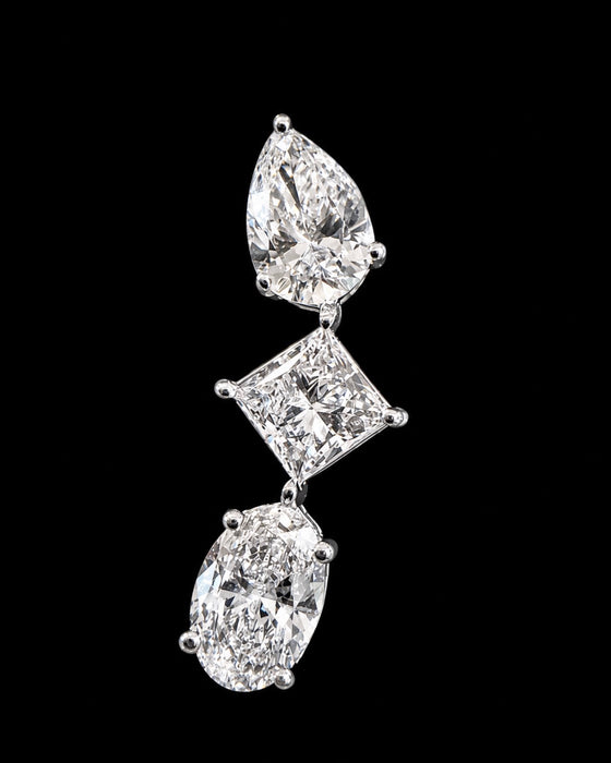 3CTW Three Stone Fancy Diamond Drop Earrings