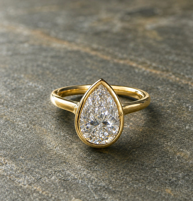 3.06ctw Pear Shaped Bezel Set Diamond Engagement Ring