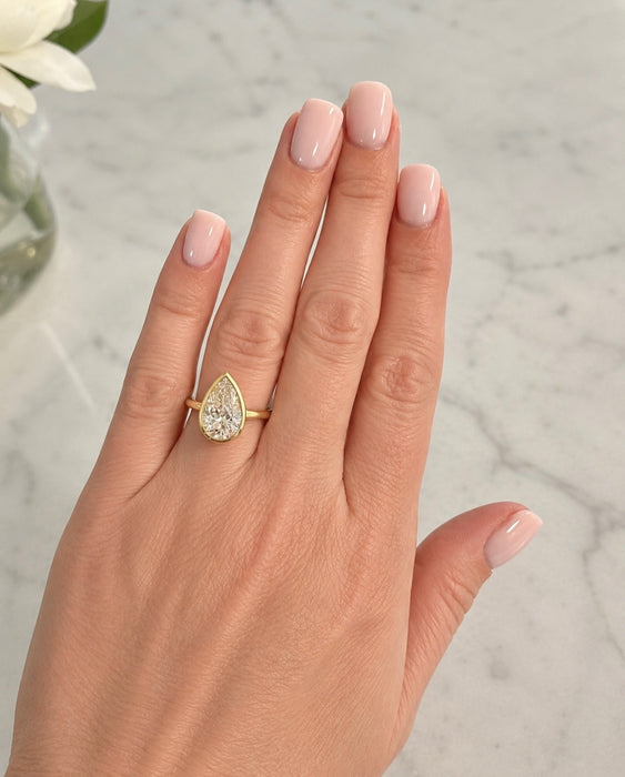 3.06ctw Pear Shaped Bezel Set Diamond Engagement Ring